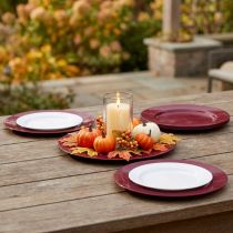 Itens Pratos versáteis de plástico vermelho escuro – 28 cm, perfeitos para decoração e uso externo – 4 peças