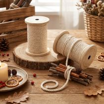 Itens Cordão de algodão decorativo creme carretel de madeira Ø5mm com 7m cada 2 peças