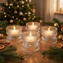 Itens Suporte para velas em vidro canelado decorativo transparente Ø9cm Alt.7cm 4 un