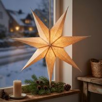 Itens Estrela de papel iluminada, juta natural, Natal, 60 cm