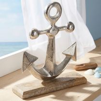 Itens Decoração Âncora Metal sobre Base Madeira Prata Natural H21cm