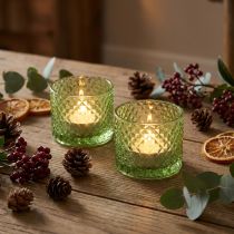 Itens Tigela decorativa de vidro, porta-velas, verde, estilo retrô, Ø10,5cm, 2 peças