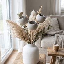 Itens Sinos decorativos de flores secas em haste cinza 37 cm 3 unidades