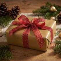 Itens Fita de Natal com fios dourados fita de presente vermelha 25mm 20m