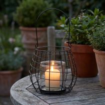 Itens Lanterna de jardim com suporte de vela de vidro, preta, Ø20cm, A18,5cm