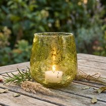 Itens Decoração de vidro com luz de vento vintage amarelo verde Ø12cm Alt.12,5cm