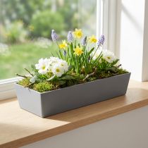 Itens Vaso de plástico cinza versátil – retangular, 37 cm – ideal para jardinagem interna e externa.