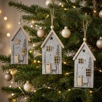 Itens Casinhas de feltro para decoração de Natal, bege, 15 cm, conjunto com 6 unidades.