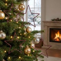 Itens Estrelas decorativas grandes para pendurar, 24 cm, glitter cor de framboesa, decoração de Natal, conjunto de 6