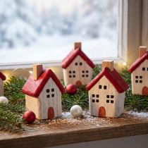Itens Casa de Natal de madeira decoração de Natal branco vermelho 7cm 6 peças