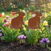Itens Coelho de metal para jardim, peça rústica que chama a atenção em canteiros e flores, 100 cm, 2 unidades.