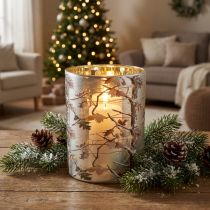 Itens Lanterna de vidro com desenho de galho, interior dourado, 12 cm