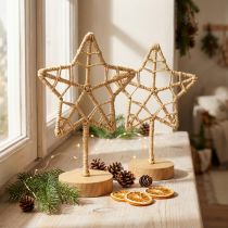 Itens Suporte de madeira de metal com decoração estrela fibra natural Ø15cm 2 unidades