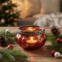 Itens Vidro tealight prata vermelha antiga com borda de metal Ø6cm Alt.3,5cm