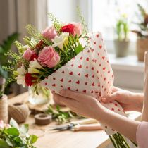 Itens Papel Crepom com Corações Crepe Florista Dia das Mães Vermelho, Branco 50×250cm
