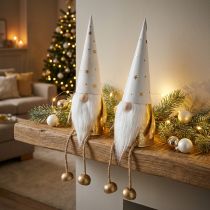 Itens Figura decorativa de Natal Gnomo branca, dourada Ø6,5cm Alt.22cm 2 unidades