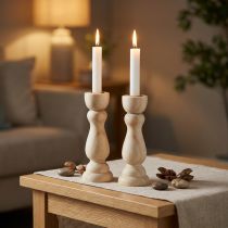 Itens Castiçal de madeira decoração de mesa para velas cônicas H17cm 2 peças