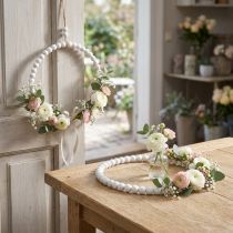 Itens Conjunto de 4 anéis decorativos de madeira estilo Shabby Chic, brancos, Ø19cm, para casamentos, primavera e decoração de portas.