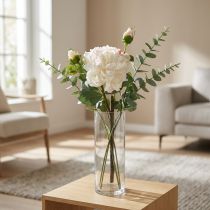 Itens Rosas brancas flores artificiais rosa grande com três botões 57cm