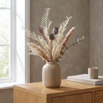 Itens Cápsulas de sementes de papoula, flores secas decorativas, samambaia artificial, creme, 63 cm – Decoração elegante para casa e casamento.