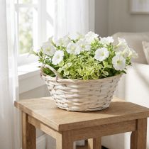 Itens Cesto com alças, cesto de madeira compensada, cesto para plantas, branco, vintage, decorativo, Ø35cm