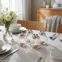 Itens Castiçal porta-velas vidro metal prata Ø10,5cm 4 unidades