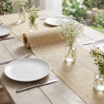 Itens Caminho de mesa em fita de juta branqueada, 30 cm x 5 m