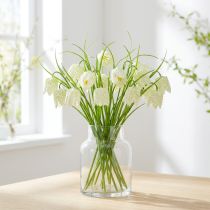 Itens Flores xadrez Fritillaria artificial branca, verde 40cm 12 unid.