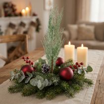 Itens Ramo de pinheiro artificial glitter verde com cones C55cm