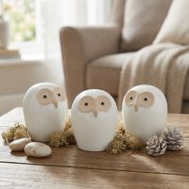 Itens Figuras decorativas de coruja cerâmica floresta animal decoração branca 11,5 cm 3 unidades