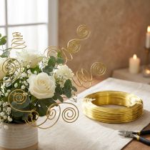Itens Fio de alumínio dourado Ø2mm 60m para decoração, joias, arranjos florais e projetos criativos.
