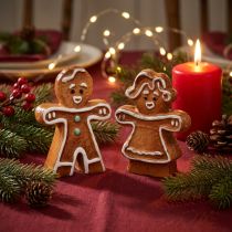 Itens Conjunto de 6 enfeites de Natal em cerâmica, representando uma boneca e um boneco de gengibre, 7 cm cada.