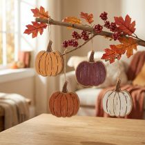 Itens Decoração de abóbora para pendurar, decoração de outono em madeira, 14,5 x 13 cm, 8 peças