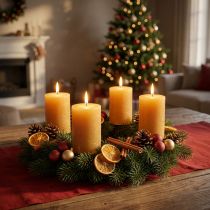 Itens Conjunto de 4 velas cilíndricas de cor sólida, cor mel, Ø60×80mm - Decoração de coroa do Advento, em cera.