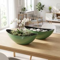 Itens Tigela moderna em meia-lua verde feita de plástico 39 cm - versátil para decoração - 2 peças -