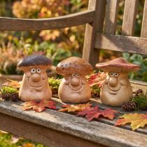 Itens Figuras de cogumelos felizes com rostos - vários tons de marrom, 6,5 cm - decoração divertida para jardim e casa - 3 peças