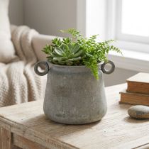 Itens Vaso decorativo vintage de metal com alças cinza Alt.13,5cm