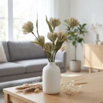 Itens Flor artificial com 6 flores flocadas cacho verde bege de 3 H38cm