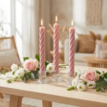 Itens Velas rústicas em bastão tingidas de rosa 250/28mm 4 un