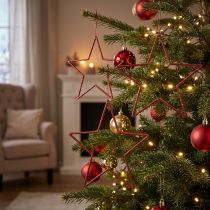 Itens Estrelas decorativas de Natal, vermelhas com glitter, 18 cm, conjunto com 8 peças - Enfeites para árvore de Natal e decoração de janelas.