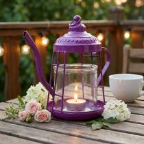 Itens Porta-velas lanterna de vidro bule rosa Ø15cm Alt.26cm