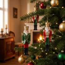 Itens Conjunto de 4 enfeites de Natal em forma de quebra-nozes, nas cores vermelho, verde e dourado, 10 cm.