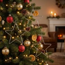 Itens Conjunto de 6 enfeites de Natal em forma de estrela prateada para pendurar, Ø15cm.