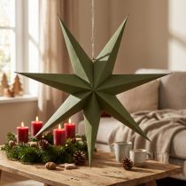 Itens Estrela decorativa feita de papel e juta para pendurar, um enfeite festivo que chama a atenção.