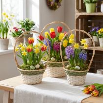 Itens Cesto de flores Henkel, verde natural, cinza, branco, Ø18–26cm, conjunto de 3.