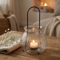 Itens Porta-velas de vidro transparente e metal preto Ø14,5cm