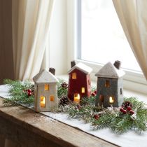 Itens Casa de cerâmica decoração Advento creme vermelho cinza 8,5/9,5cm 3 peças