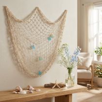 Itens Rede de pesca marítima, rede deco com conchas 100×120cm