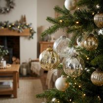Itens Vidro de bolas de Natal vintage com padrão Ø10,5 cm 3 unidades