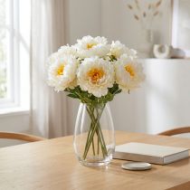 Itens Peônias Peônias Artificiais Branco Amarelo Flores Artificiais 7 Pcs